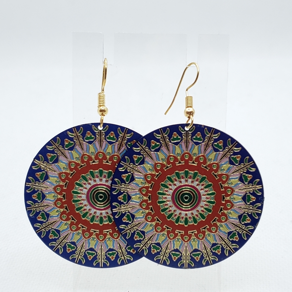 Blue and Gold Mandala Earrings